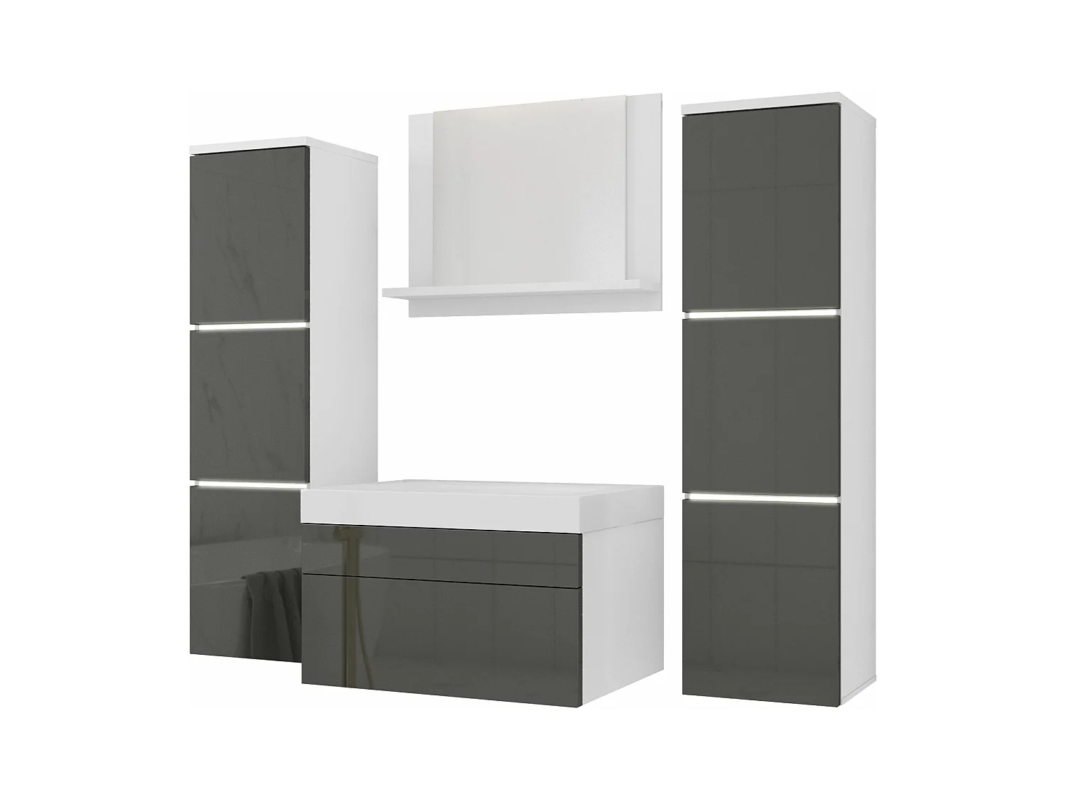 Ensemble meuble salle de bain, Blanc Mat, Gris Brillant, 120 x 110 cm