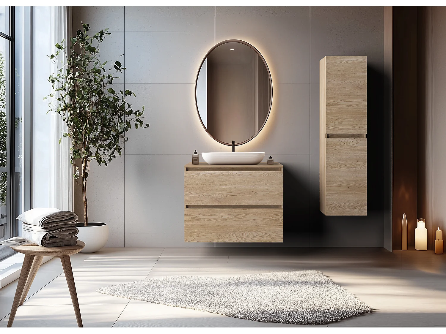 Meuble de salle de bain 80 cm + TOP, Couleur : Chêne Clair, 80 x 46 x 60,7 cm