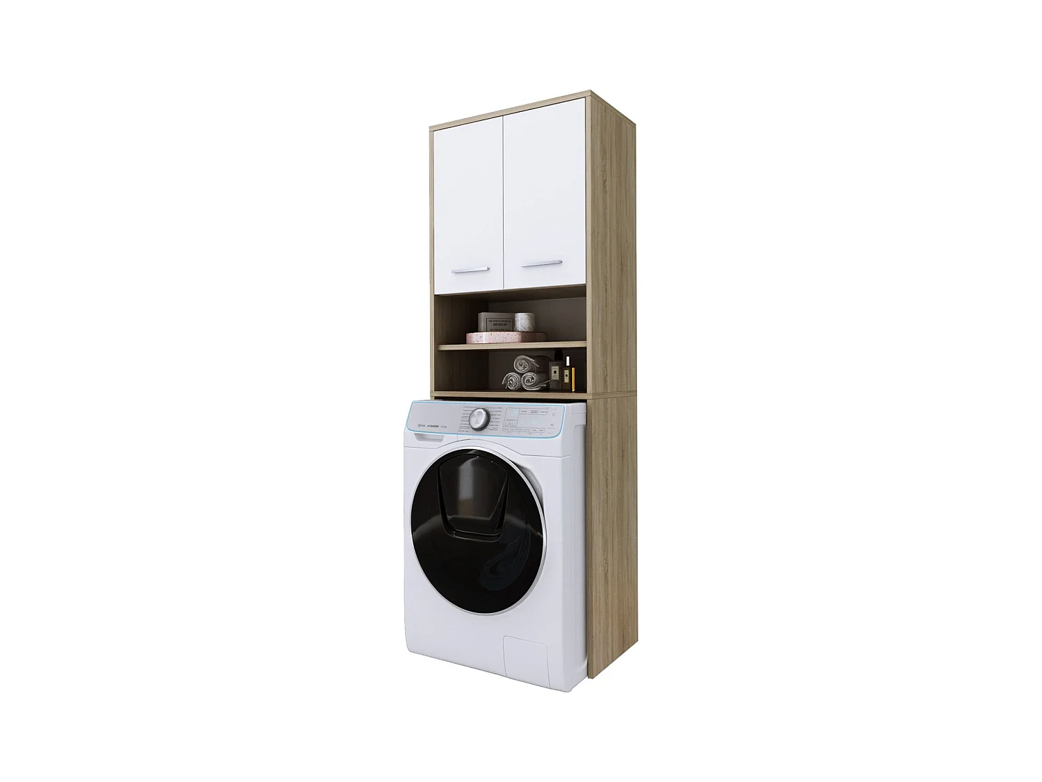 Meuble pour la machine a laver, 2 armoires, 180 x 64 x 30 cm, Chêne Sonoma, blanc mat