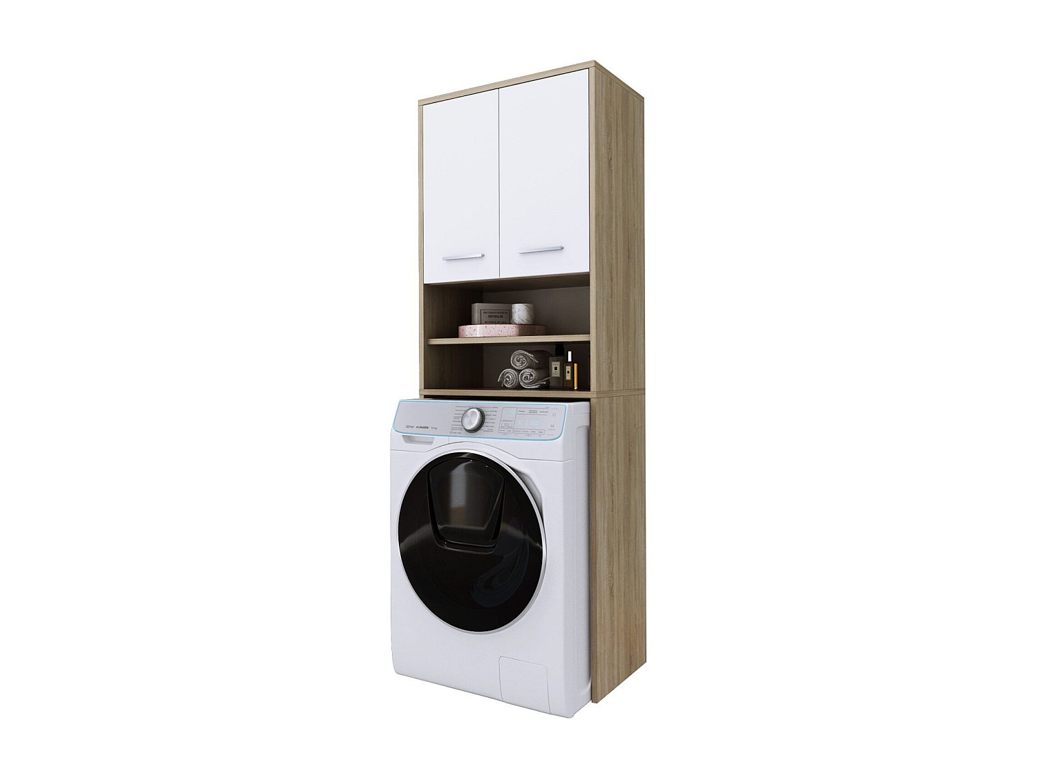 Mobile per lavatrice, 2 mobili, 180 x 64 x 30 cm, rovere Sonoma, bianco opaco