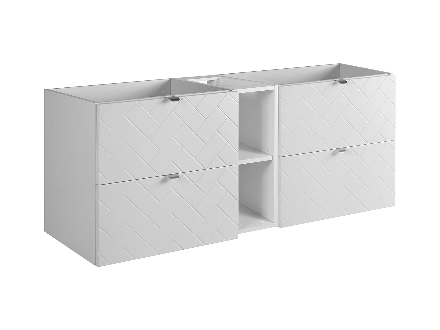 Badkamermeubel, Mat Wit, 140 x 57 x 46 cm, zilveren handgrepen