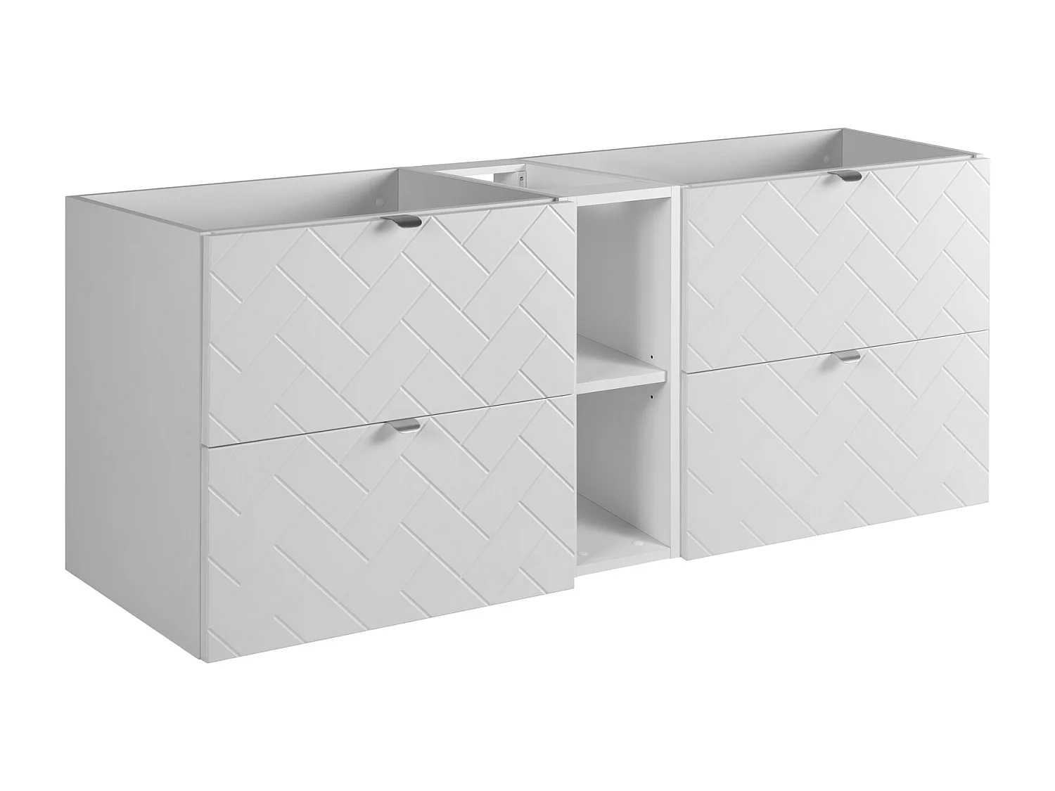 Meuble de salle de bain, Blanc Mat, 140 x 57 x 46 cm, poignées argentées