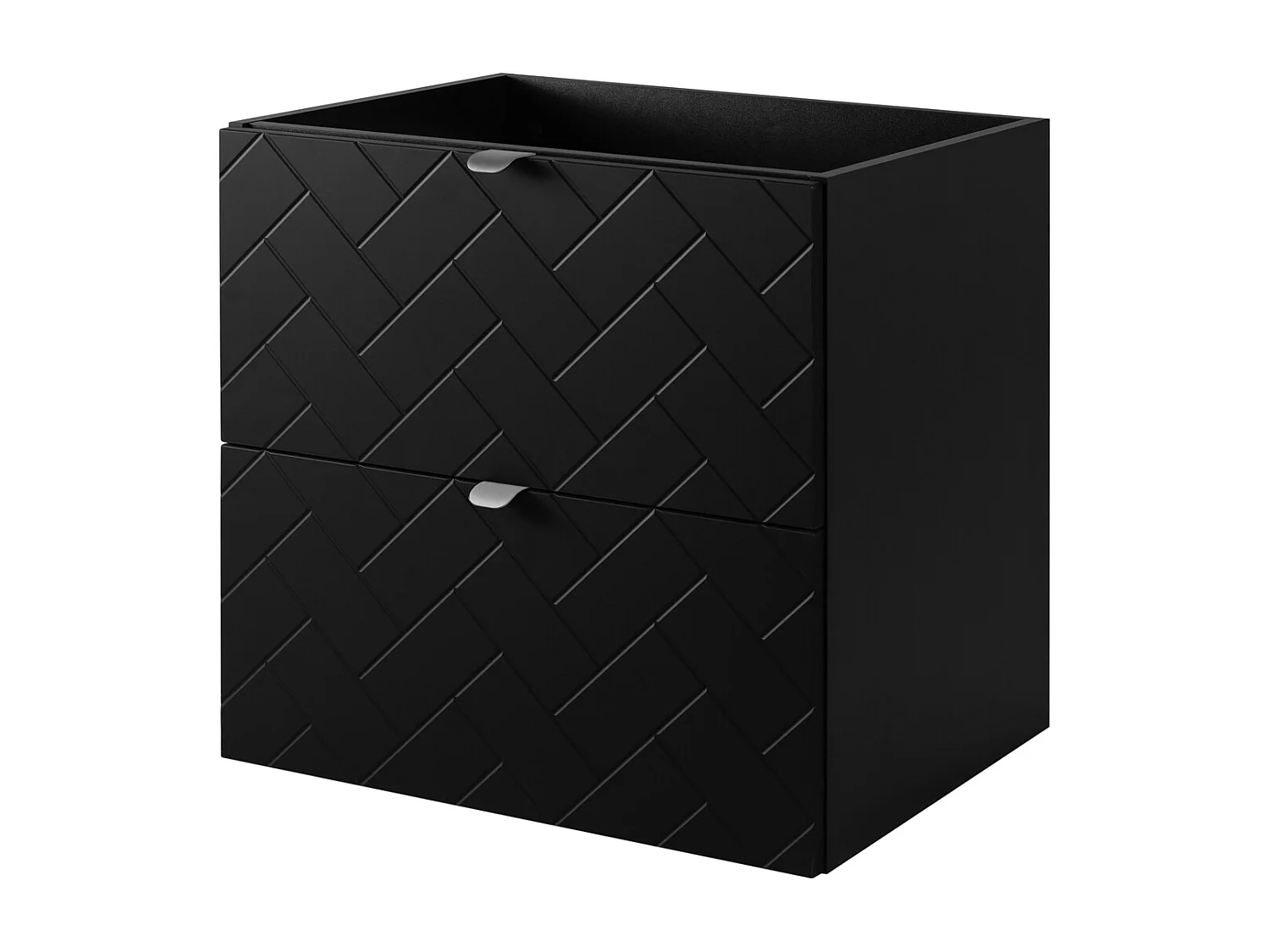 Meuble de salle de bain, Noir Mat, 60 x 57 x 46 cm, poignées argentées