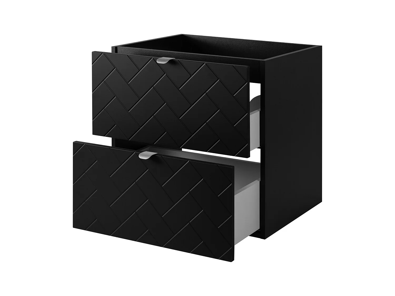 Meuble de salle de bain, Noir Mat, 60 x 57 x 46 cm, poignées argentées