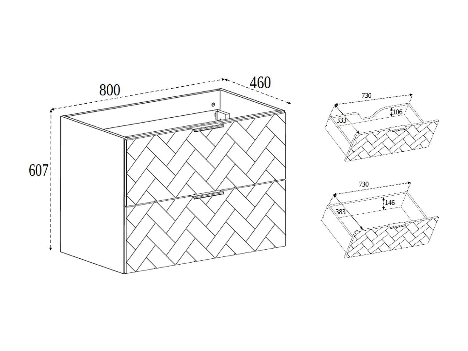 Meuble de salle de bain, Blanc Mat, 80 x 57 x 46 cm, poignées dorées