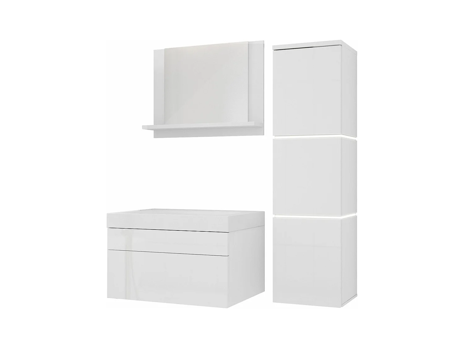 Ensemble meuble salle de bain, Blanc Mat, Blanc Brillant, 90 x 110 cm