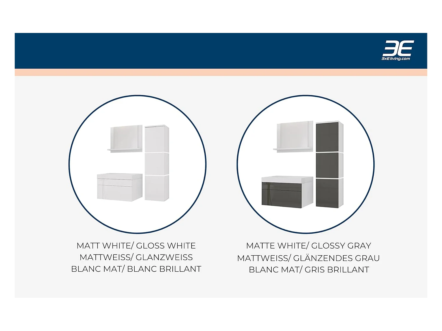 Ensemble meuble salle de bain, Blanc Mat, Blanc Brillant, 90 x 110 cm