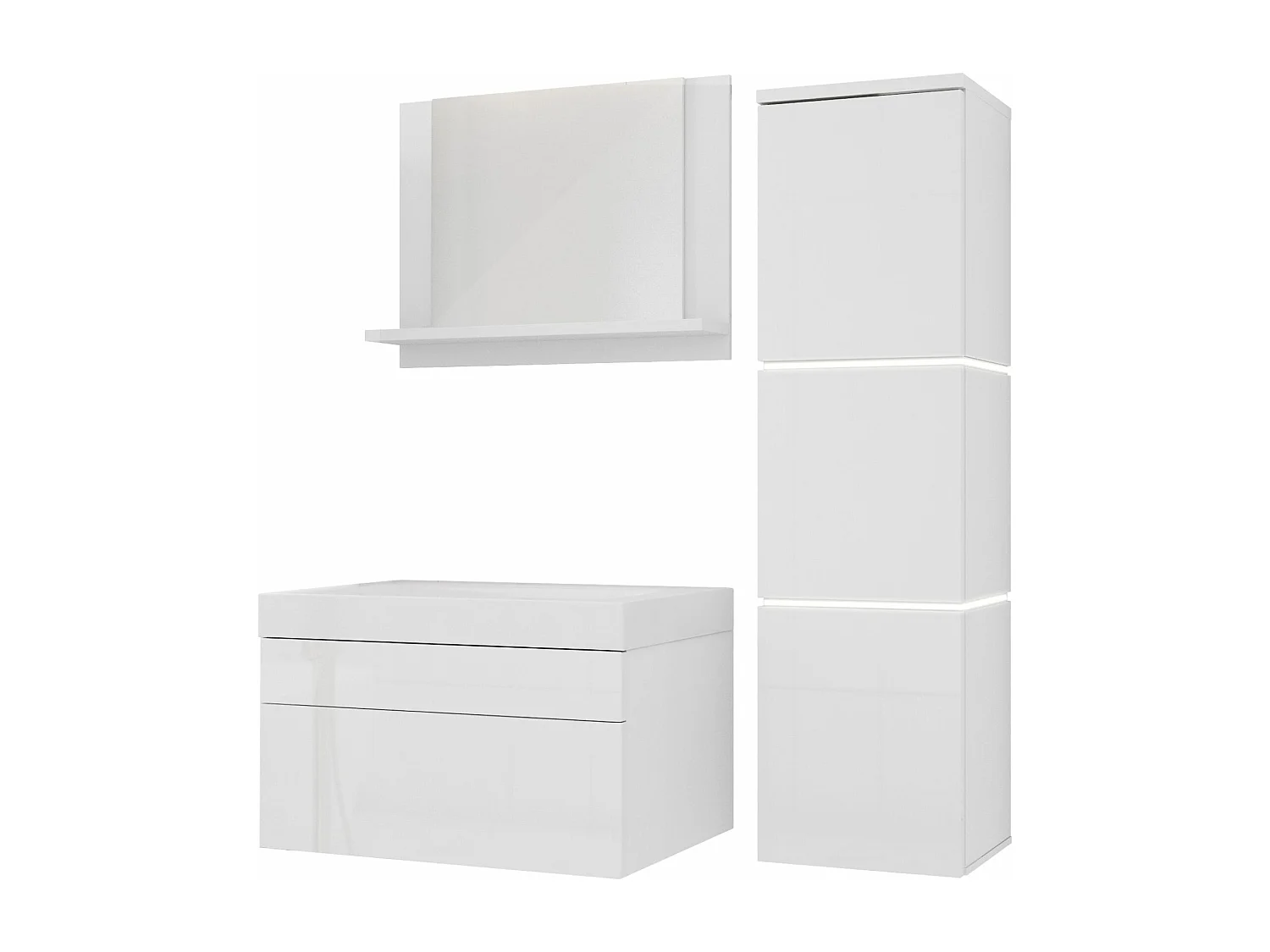 Ensemble meuble salle de bain, Blanc Mat, Blanc Brillant, 90 x 110 cm