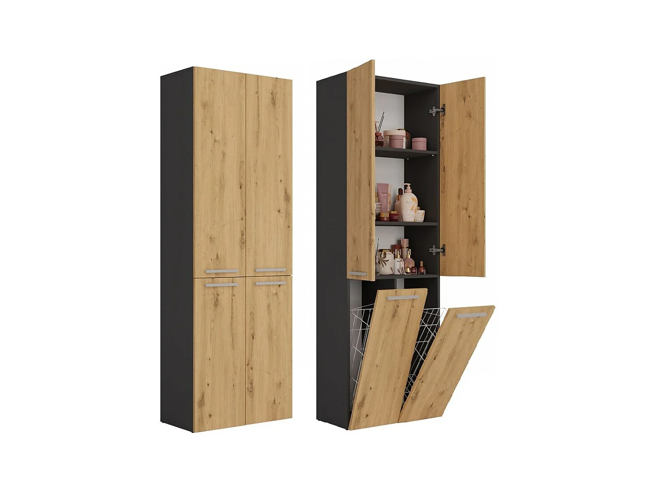 Meble łazienkowe, 174 x 30 x 60 cm, Antracyt / Dąb Artisan