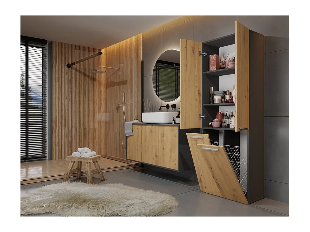 Meble łazienkowe, 174 x 30 x 60 cm, Antracyt / Dąb Artisan