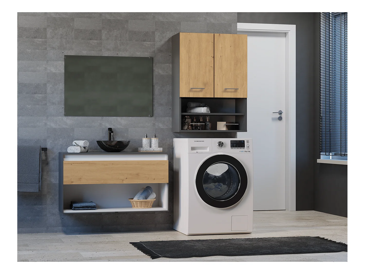 Armoire pour machine à laver, 30 x 64 x 90 cm, Anthracite / Chêne Artisan