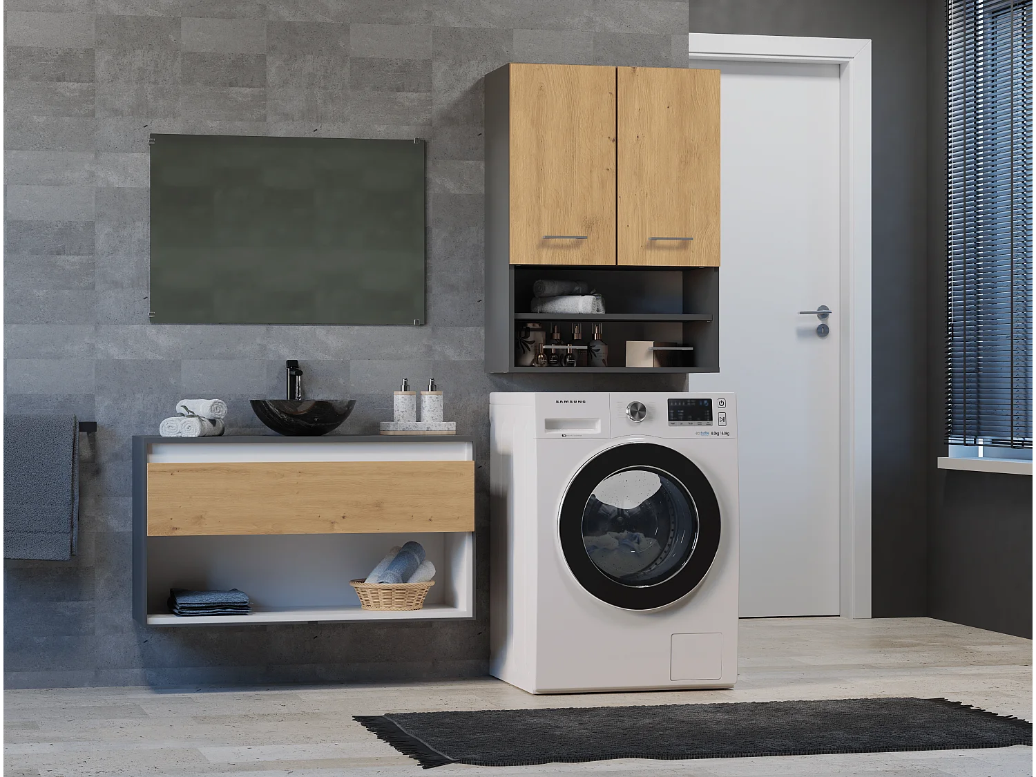 Mueble para lavadora, 30 x 64 x 90 cm, Antracita / Roble Artesano