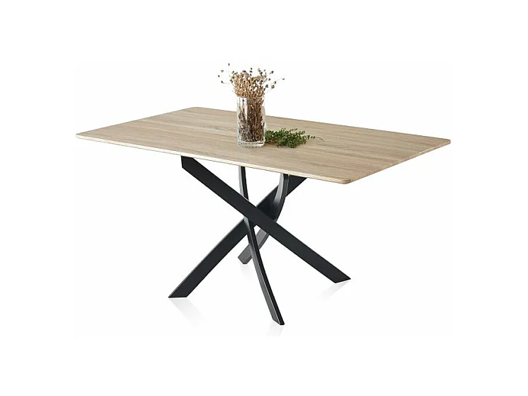 Mesa de comedor Zen  patas cruzadas roble/negro 75x140x80 cm Adec