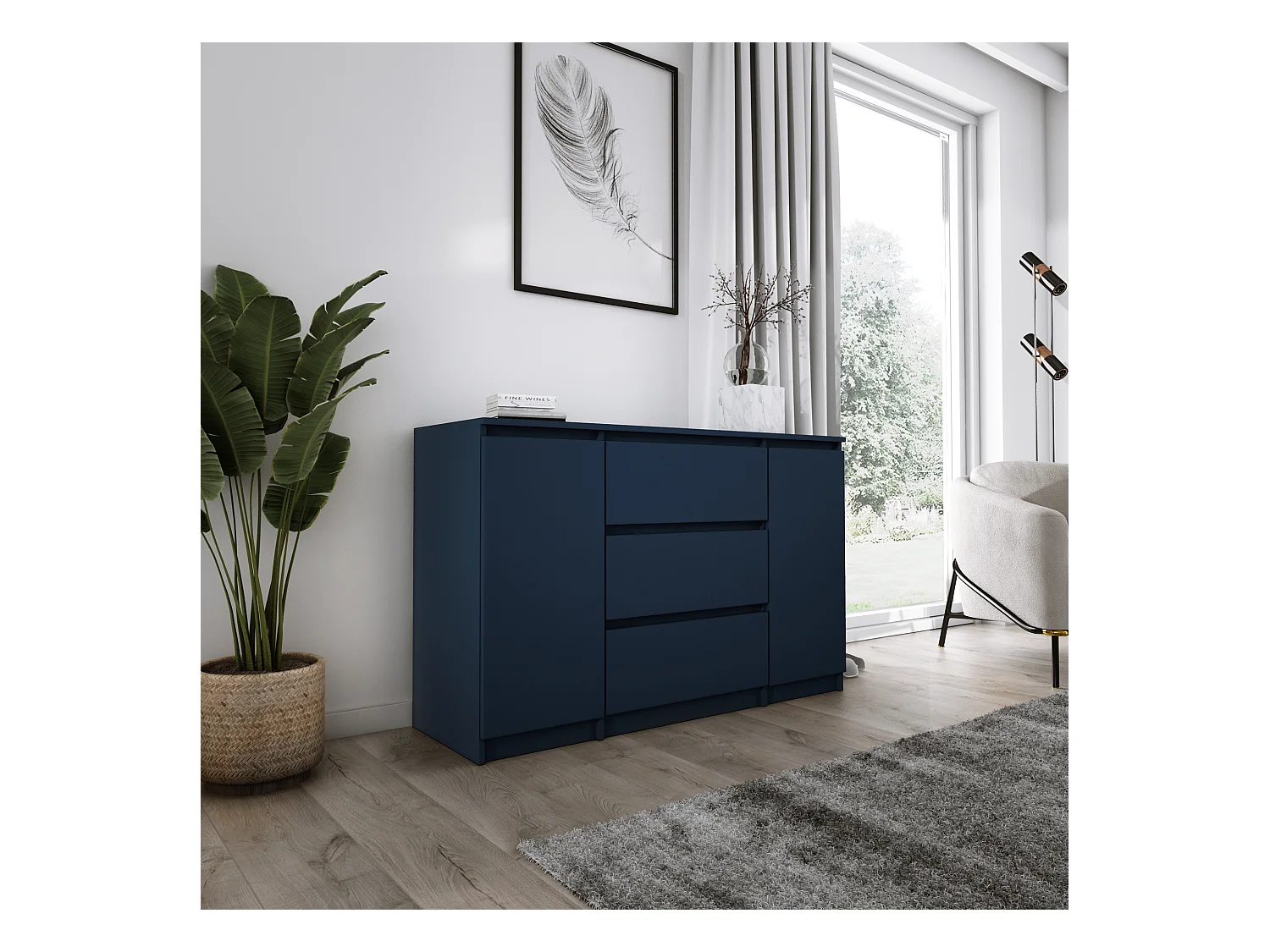 Commode 2 portes 3 tiroirs, 120 x 78 x 39 cm, couleur: marine
