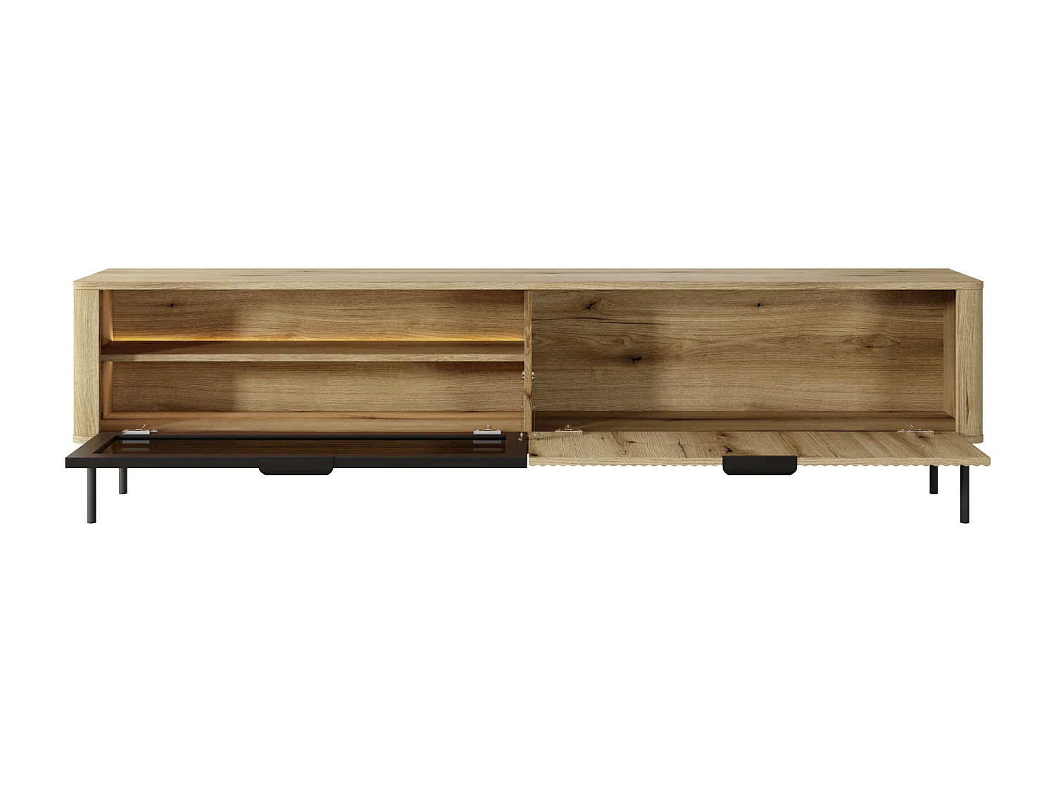 Meuble TV : 2 portes, meuble : chêne évoque les pieds Noirs, éclairage LED, 53,2 x 200 x 38 cm