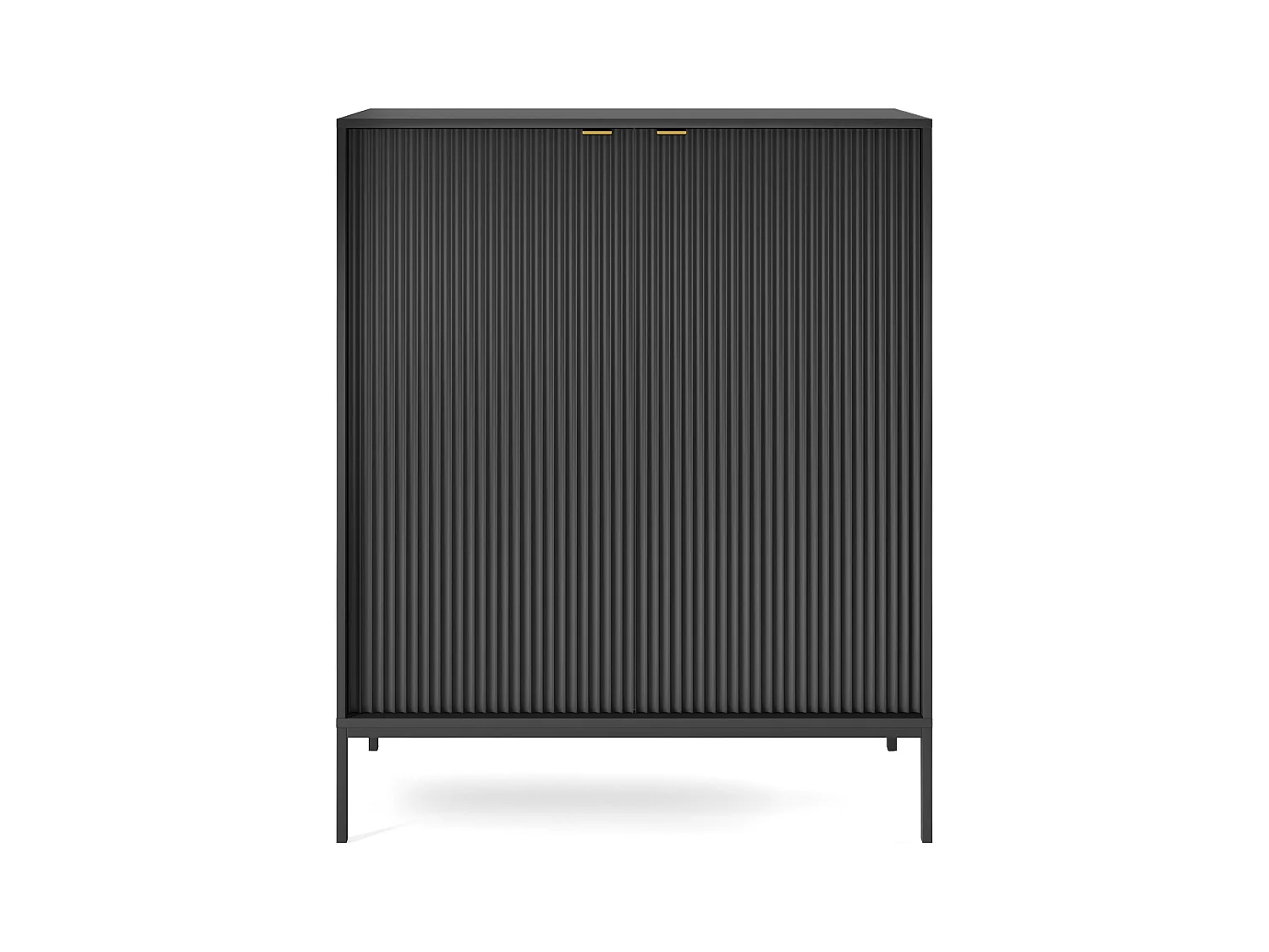 Commode : 2 Portes, Noir, Noir, 104 x 125 x 39 cm, poignées dorées