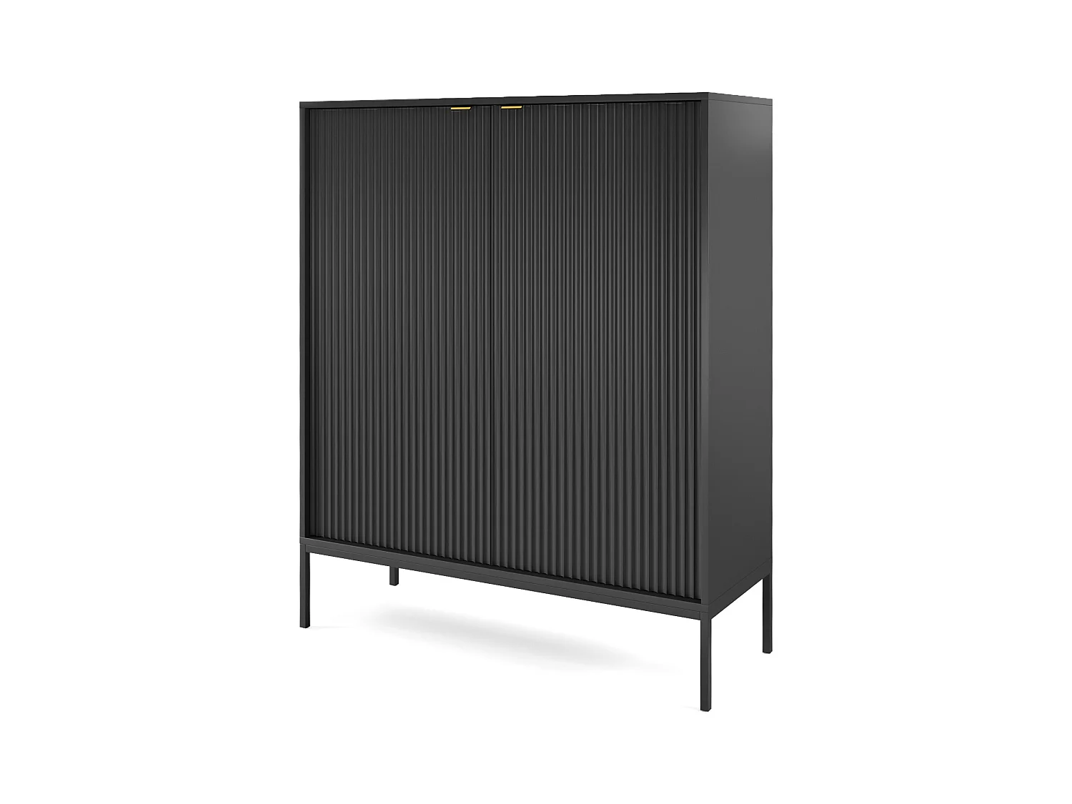 Commode : 2 Portes, Noir, Noir, 104 x 125 x 39 cm, poignées dorées