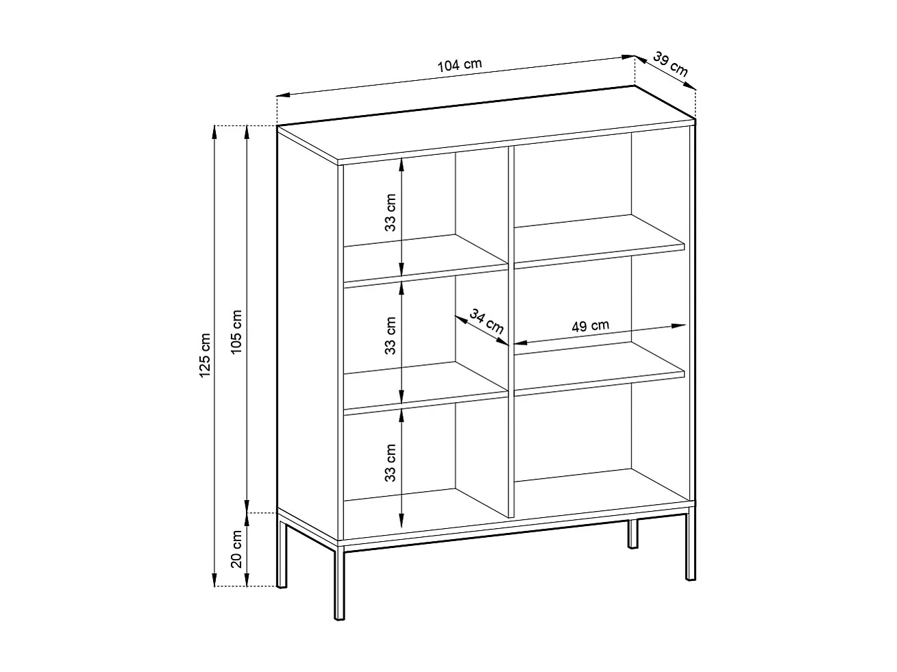 Commode : 2 Portes, Noir, Noir, 104 x 125 x 39 cm, poignées dorées
