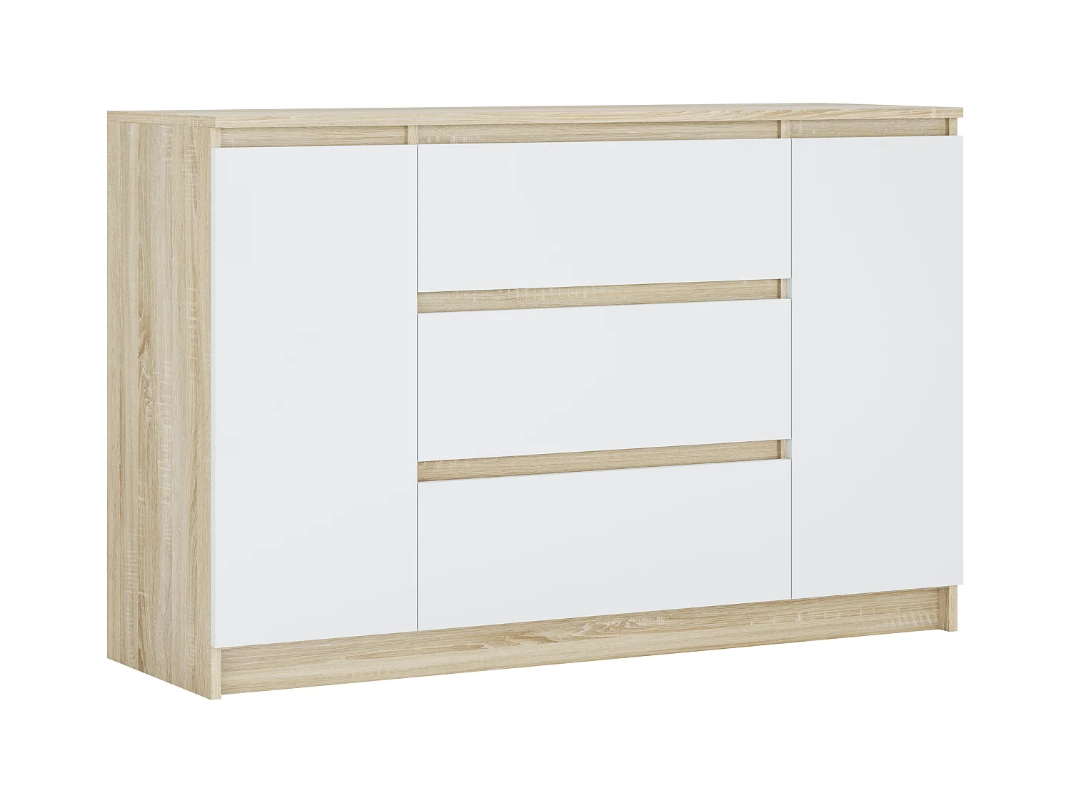 Kommode: Sonoma-Eiche / Mattweiß, 120 x 39 x 78 cm, 2 Türen, 3 Schubladen