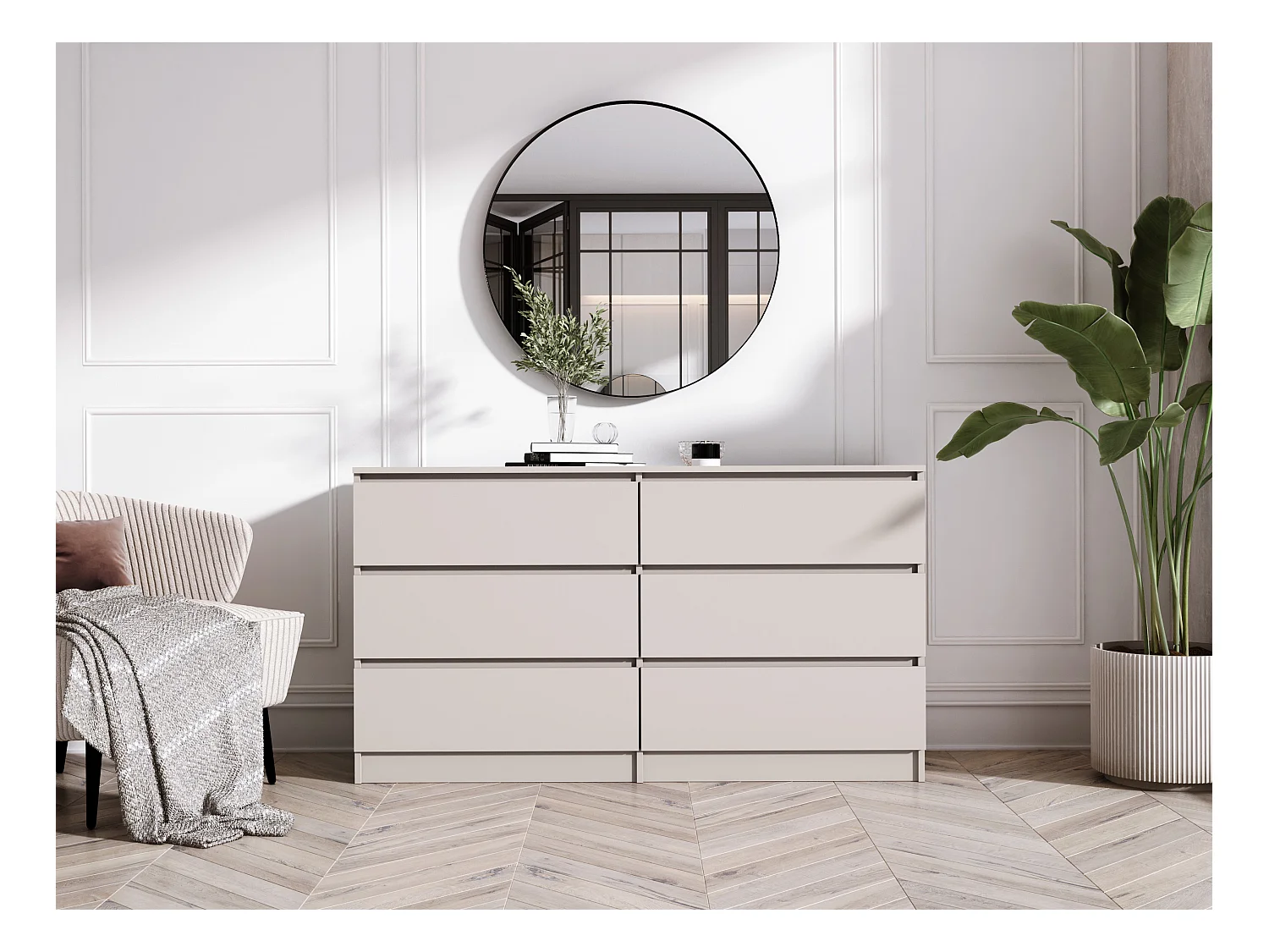 Commode : 6 tiroirs, cachemire, 139 x 79 x 39 cm