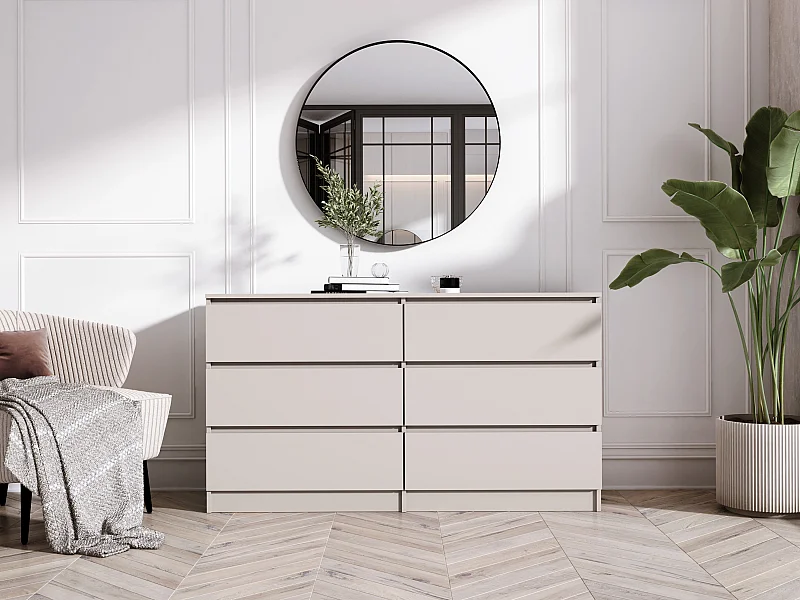 Commode 6 tiroirs, cachemire, 139 x 79 x 39 cm