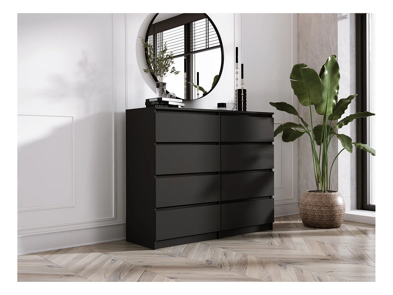 Commode 8 Tiroirs, Noir Mat, 138 x 101 x 39 cm