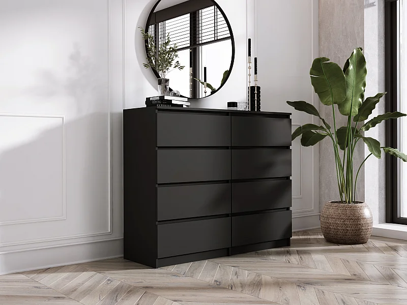 Commode 8 Tiroirs, Noir Mat, 138 x 101 x 39 cm