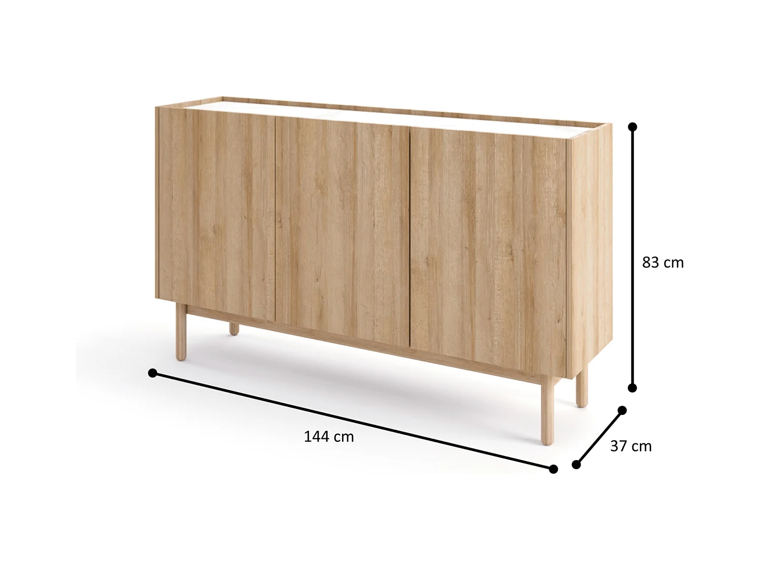 Cassettiera: 3 ante, 6 ripiani, Rovere Riviera, 144 cm x 83 cm x 37 cm