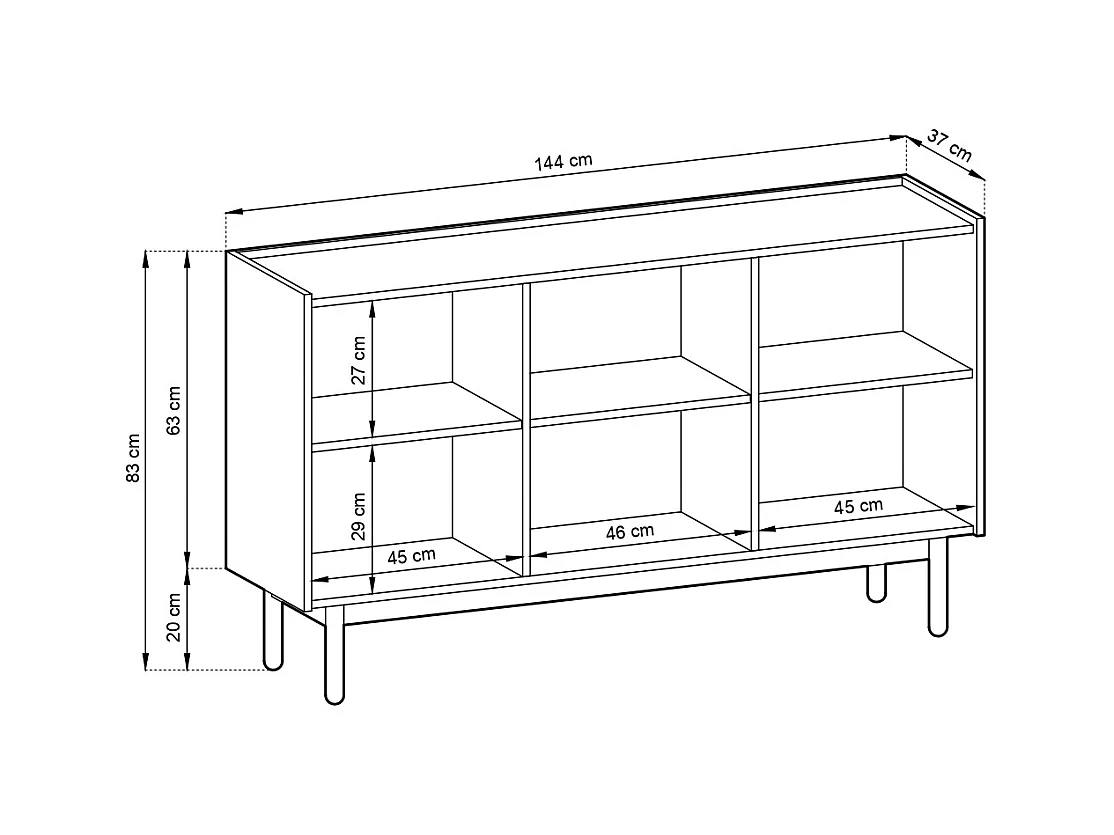 Cassettiera: 3 ante, 6 ripiani, Rovere Riviera, 144 cm x 83 cm x 37 cm