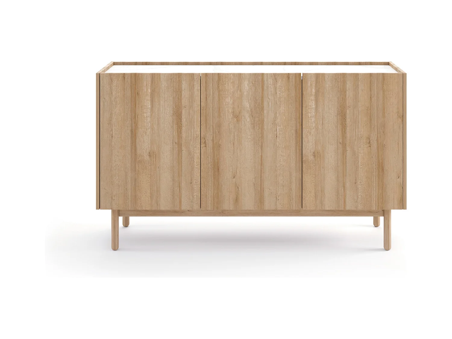 Commode : 3 portes, 6 étagères, Chêne Riviera, 144 cm x 83 cm x 37 cm