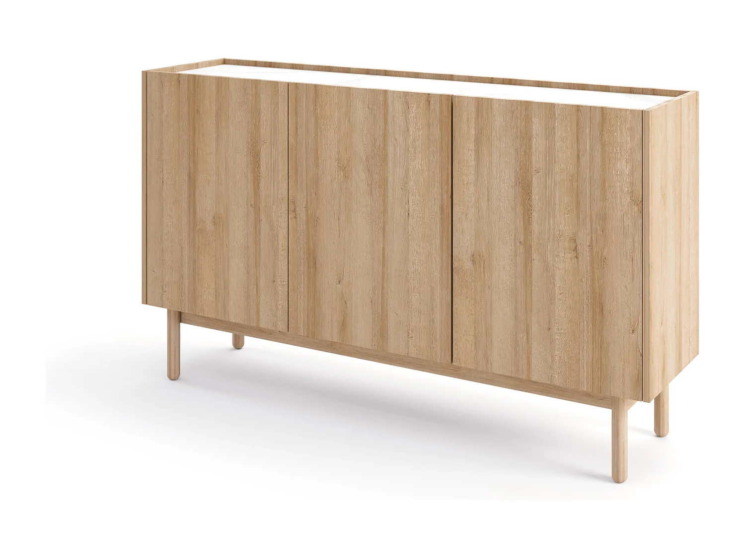 Commode : 3 portes, 6 étagères, Chêne Riviera, 144 cm x 83 cm x 37 cm