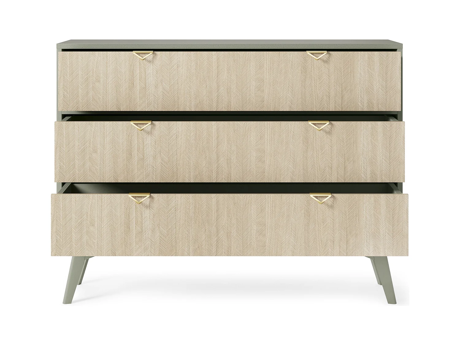 Kommode: 3 Schubladen, Eukalyptus/Scandi-Chevrons, Holzbeine, 106 x 80 x 38 cm