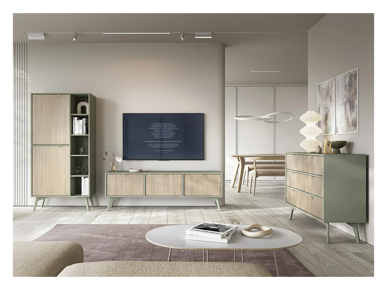 Kommode: 3 Schubladen, Eukalyptus/Scandi-Chevrons, Holzbeine, 106 x 80 x 38 cm