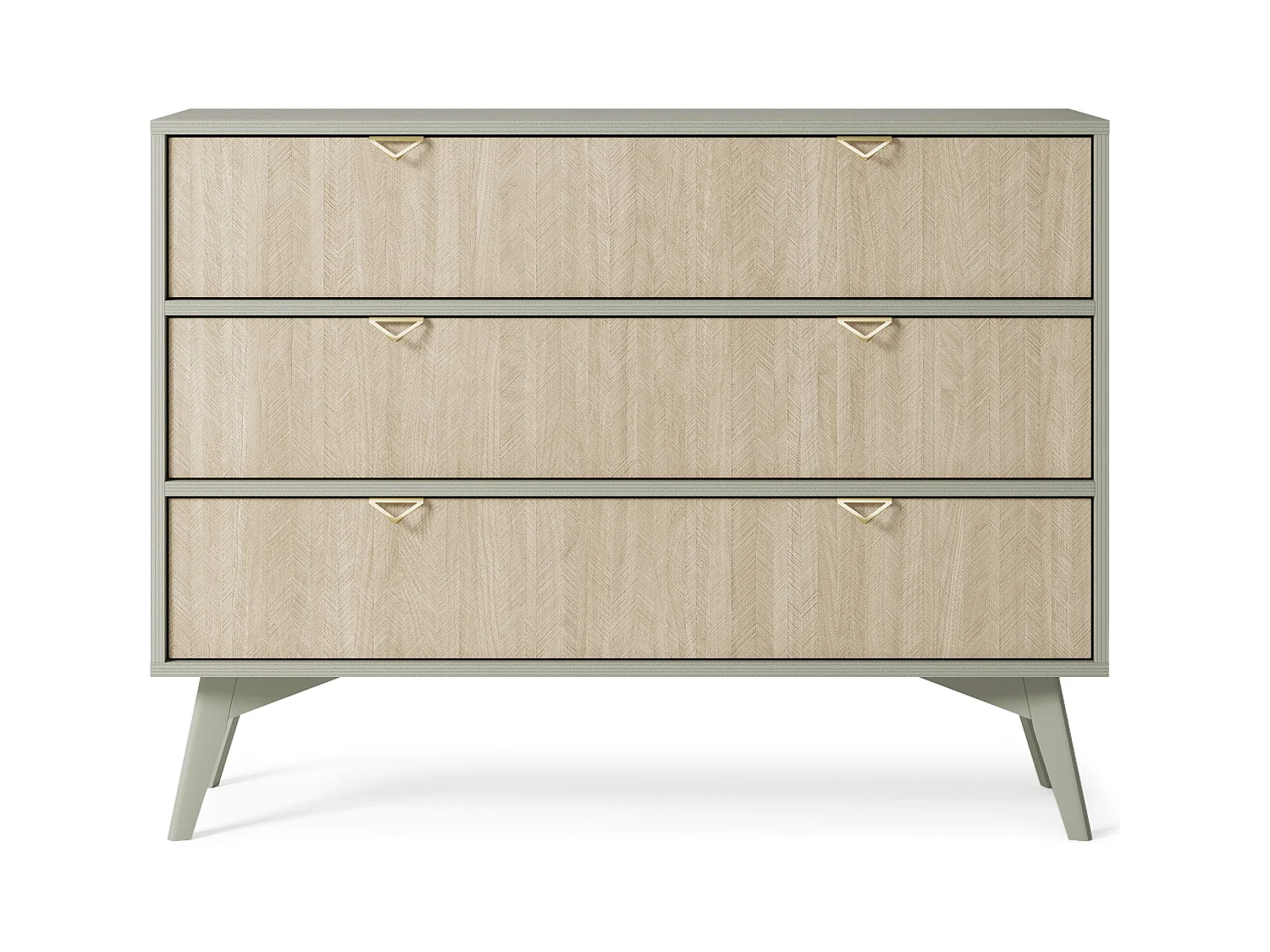 Commode : 3 Tiroirs, Eucalyptus /  Chevrons scandi, Pieds Bois, 106 x 80 x 38cm