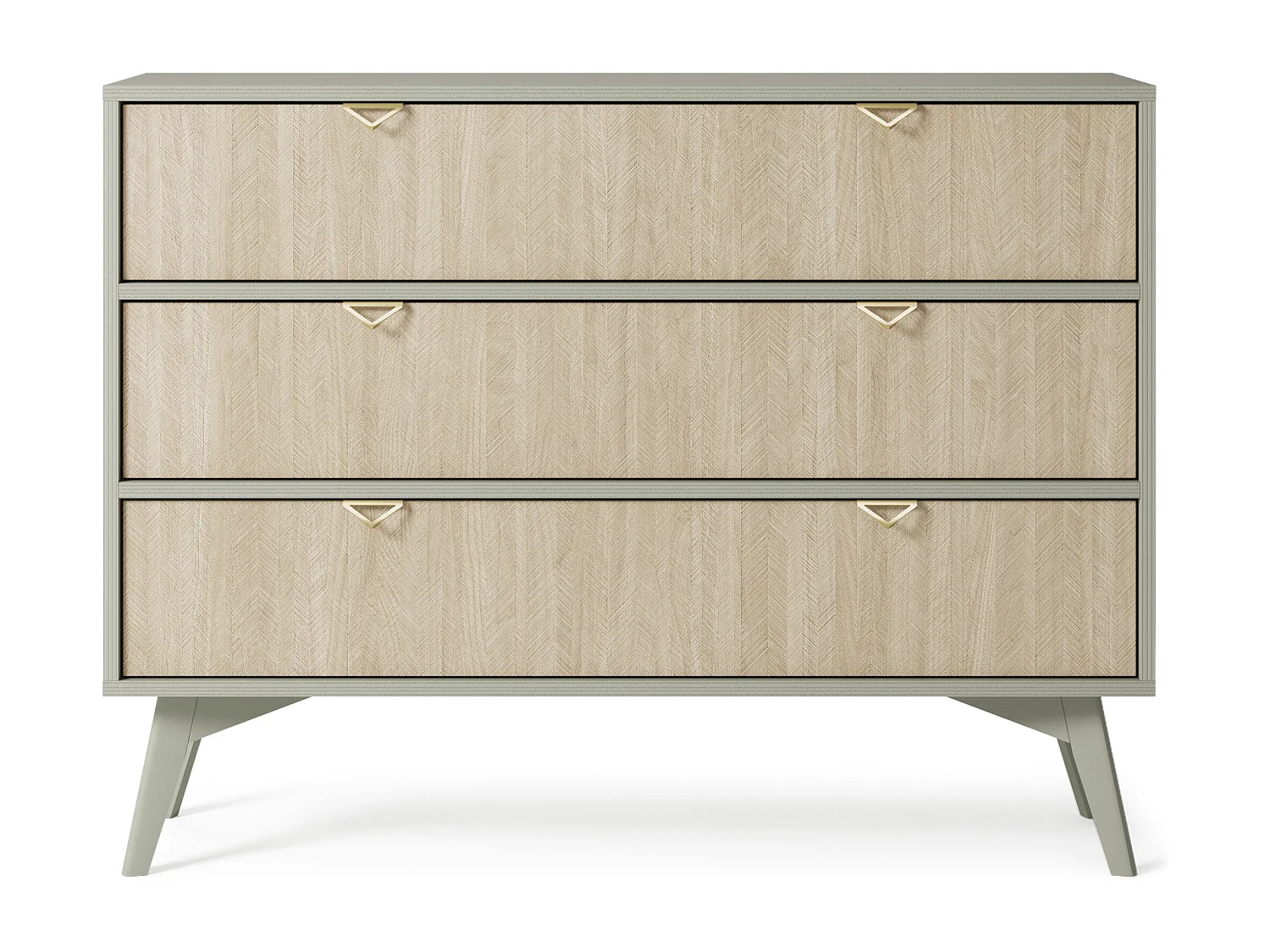 Cassettiera: 3 cassetti, eucalipto/Scandi Chevron, gambe in legno, 106 x 80 x 38 cm