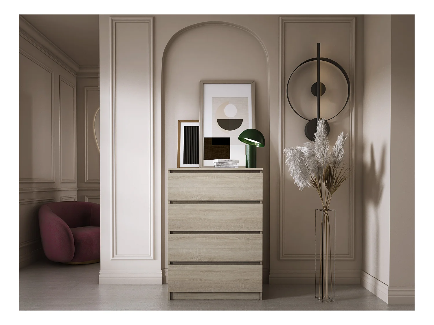 Kommode mit 4 Schubladen, Sonoma-Eiche, 70 x 39 x 101 cm