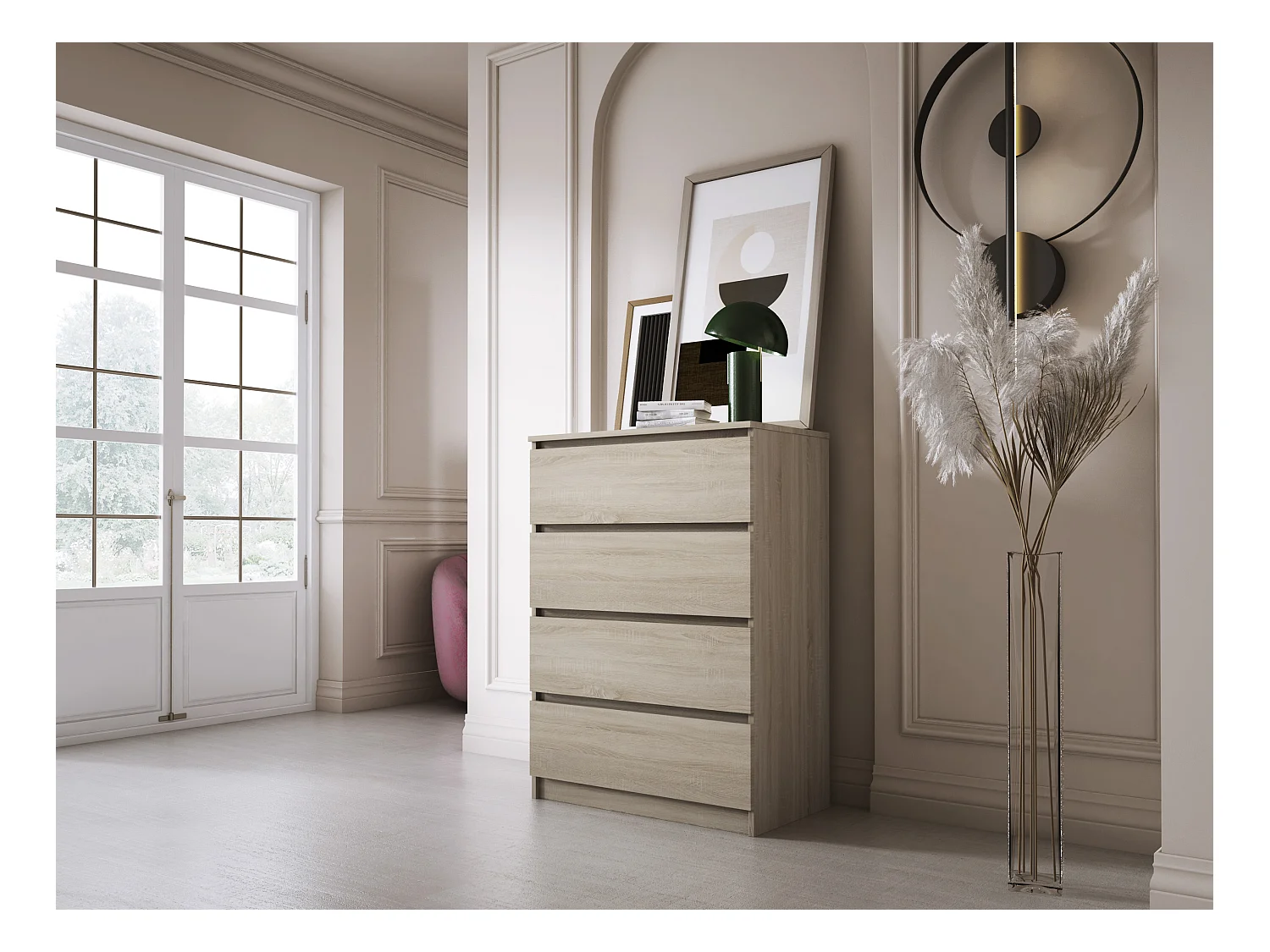 Commode 4 Tiroirs, Chêne Sonoma, 70 x 39 x 101 cm