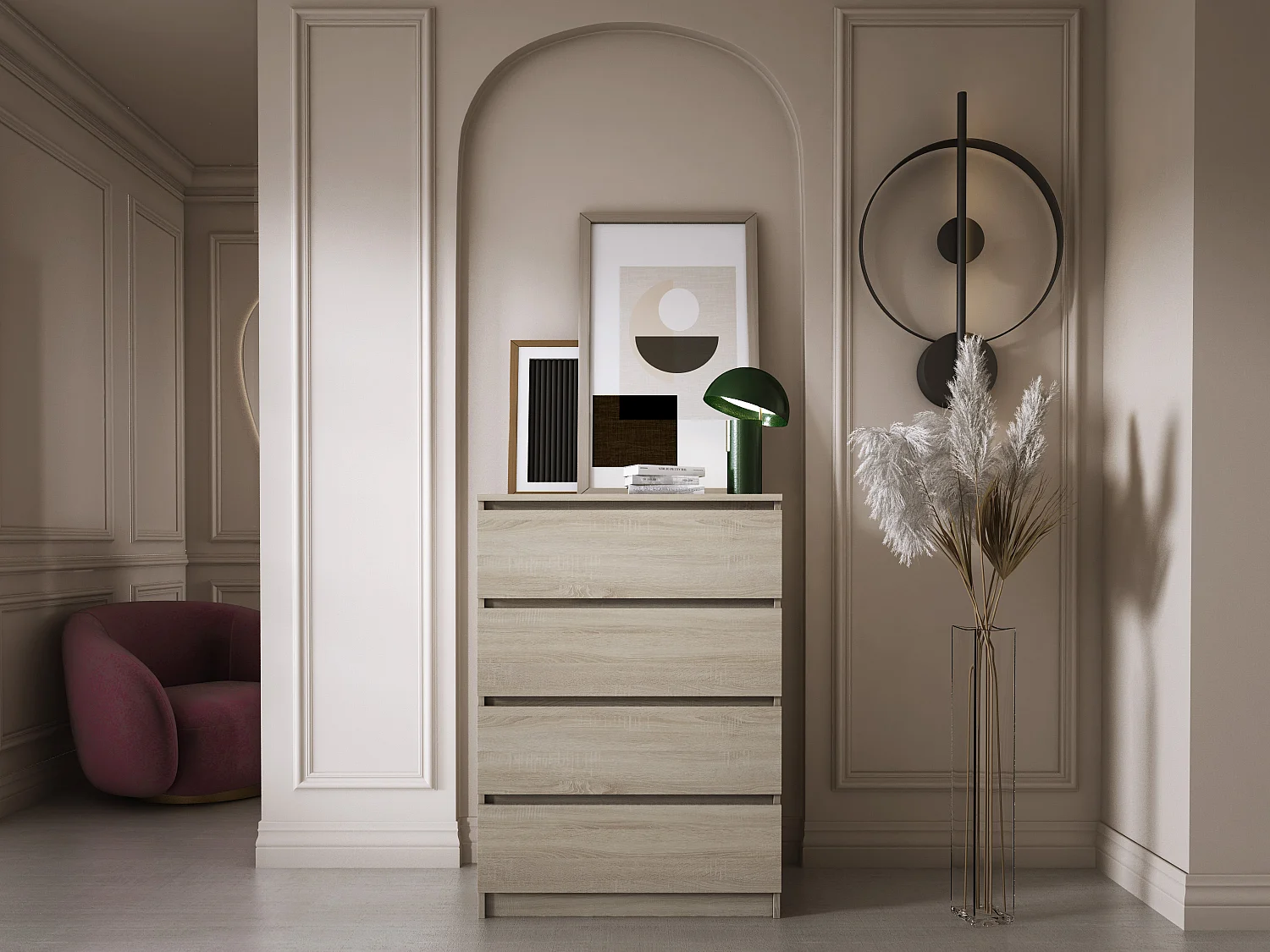 Commode 4 Tiroirs, Chêne Sonoma, 70 x 39 x 101 cm