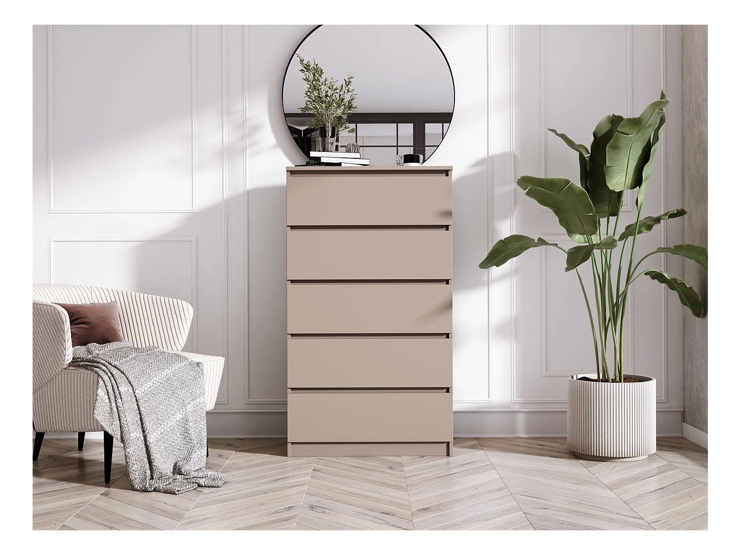 Ladekast: 5 lades, karamel, 70 x 124 x 39 cm