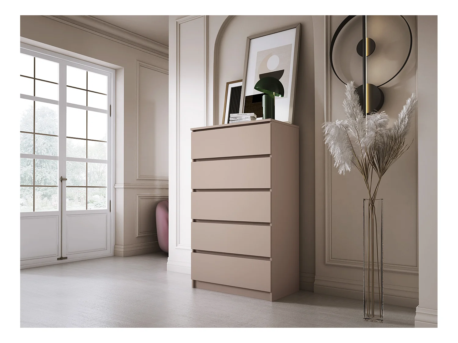 Ladekast: 5 lades, karamel, 70 x 124 x 39 cm