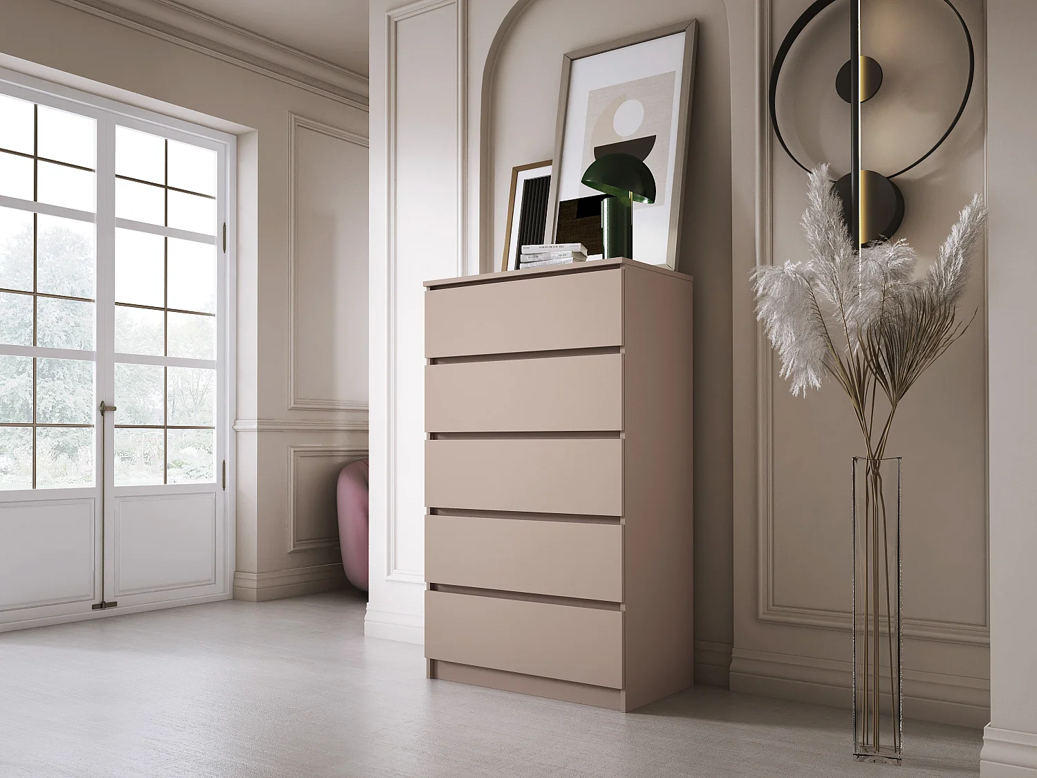 Commode : 5 tiroirs, caramel, 70 x 124 x 39 cm