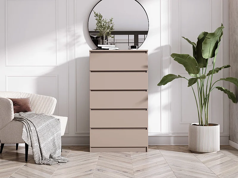 Kommode: 5 Schubladen, Karamell, 70 x 124 x 39 cm