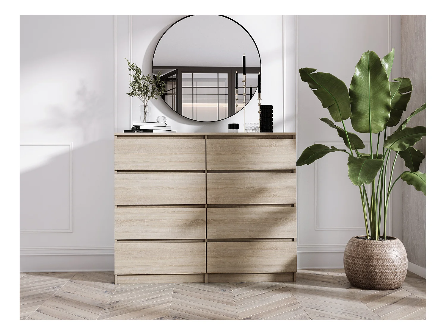 Ladekast met 8 lades, Sonoma eiken, 138 x 101 x 39 cm