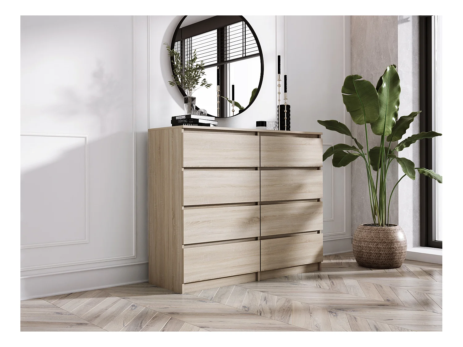 Commode 8 Tiroirs, Chêne Sonoma, 138 x 101 x 39 cm