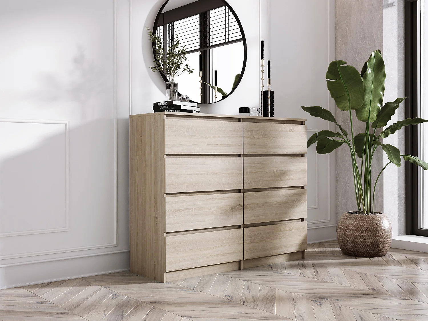 Commode 8 Tiroirs, Chêne Sonoma, 138 x 101 x 39 cm