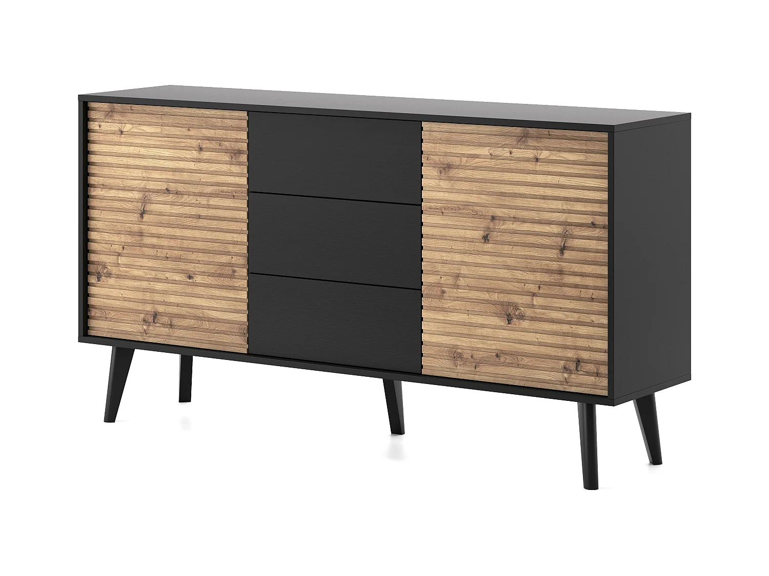 Komoda: 3 szuflady, Czarny / Dąb Artisan, 154 x 83 x 39 cm