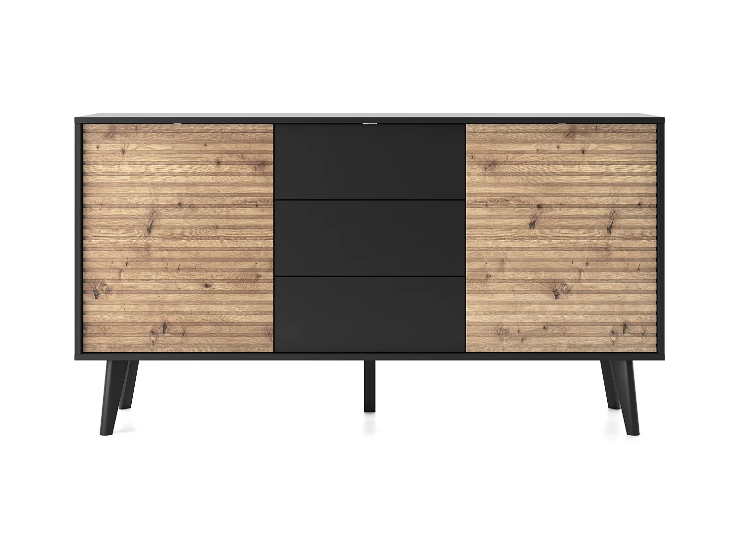 Commode : 3 tiroirs, Noir / Chêne Artisan, 154 x 83 x 39 cm