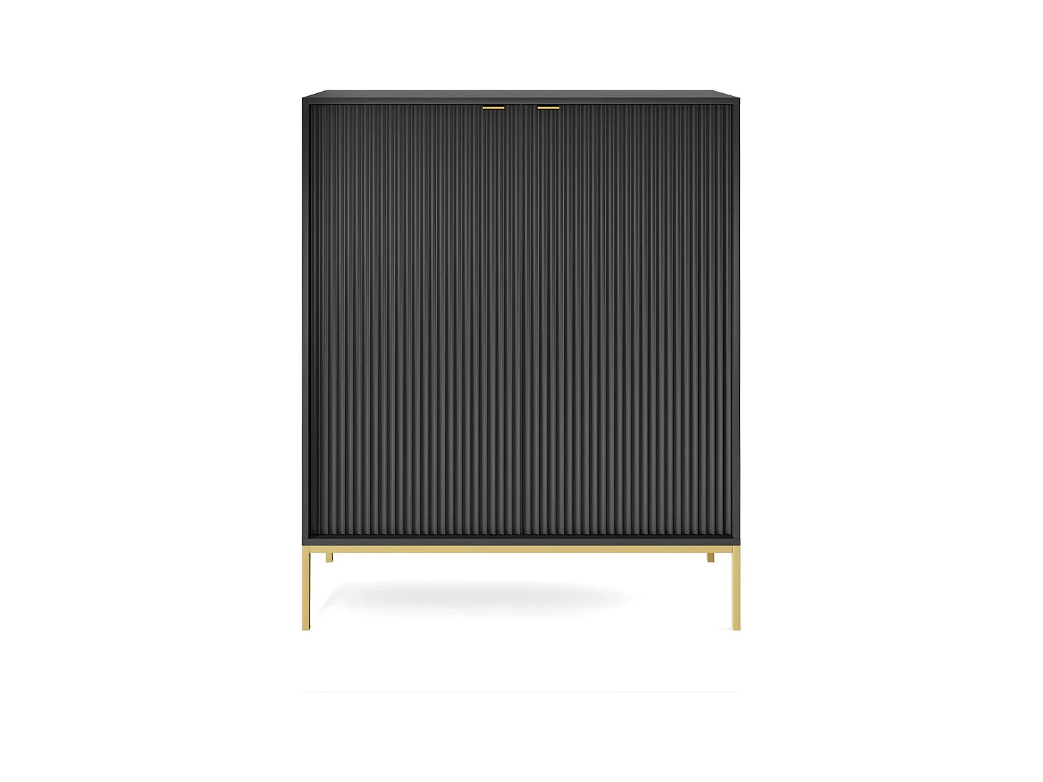 Commode : 2 Portes, Noir, or, 104 x 125 x 39 cm, poignées dorées