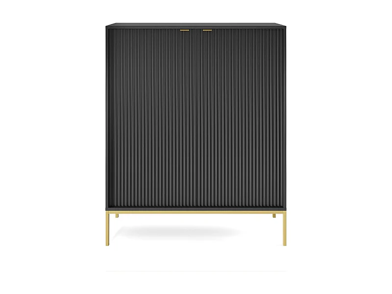 Commode : 2 Portes, Noir, or, 104 x 125 x 39 cm, poignées dorées