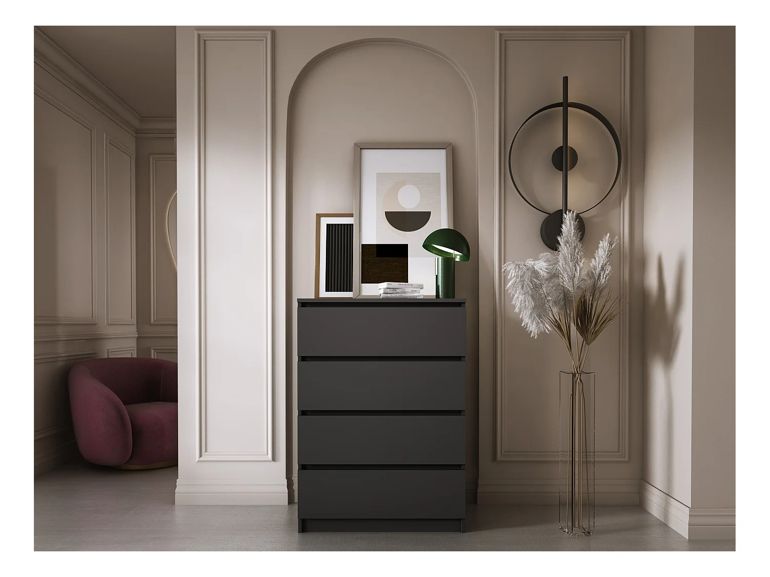 Komoda z 4 szufladami, czarny mat, 70 x 39 x 101 cm